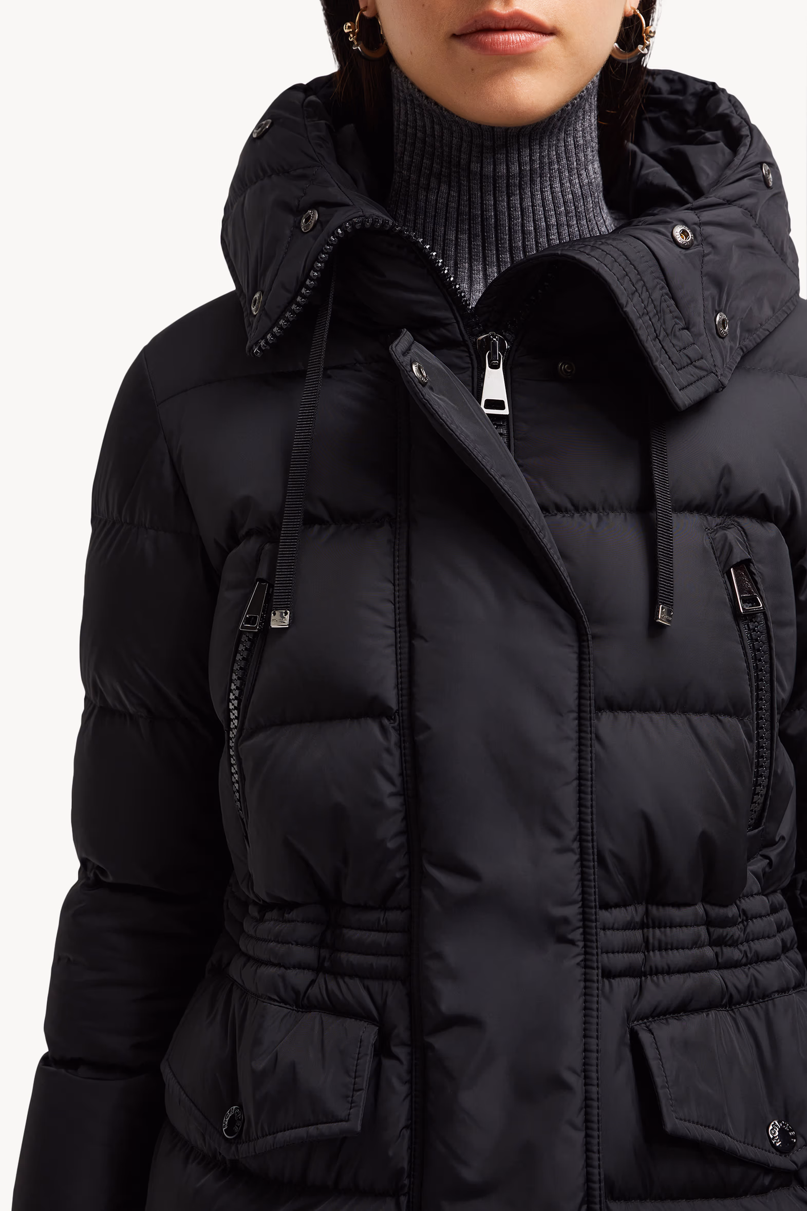 Aphroti Hooded Shearling-Trimmed Long Down Jacket Women Black Moncler 7